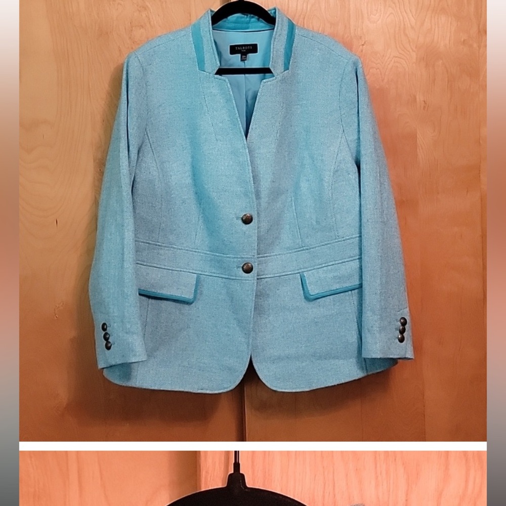 Talbots Plus Teal White Herringbone Jacket